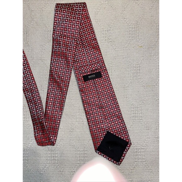 Boss Hugo Boss Men’s Dress Tie Size 57” 3.25” Red Silk Jacquard Business Formal - Picture 9 of 12